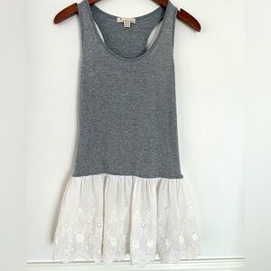 Forever 21 Big Girls Dress "twenty one" kids Gray & White Eyelet Lace Hem Size M